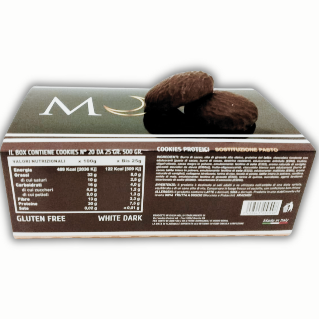 Mond 20 Cookie Proteici Cioccolato Bianco e Fondente da 25 gr - Cookie Sostituto Pasto - Low Carb - Senza Glutine - Made In Italy - Qualità Top