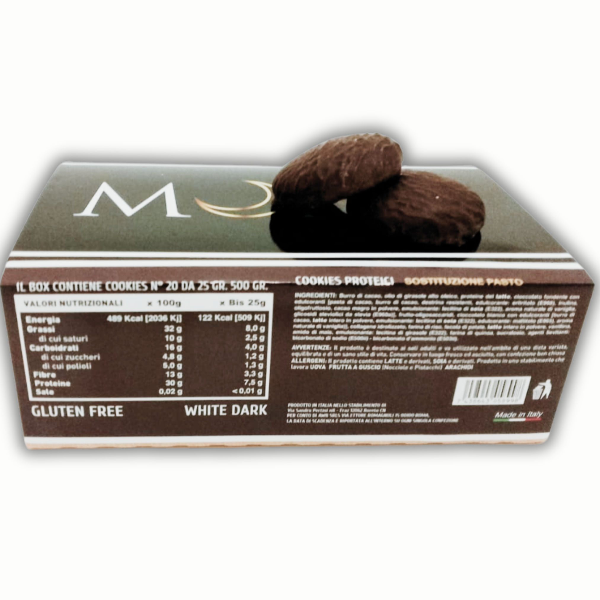 Mond 20 Cookie Proteici Cioccolato Bianco e Fondente da 25 gr - Cookie Sostituto Pasto - Low Carb - Senza Glutine - Made In Italy - Qualità Top