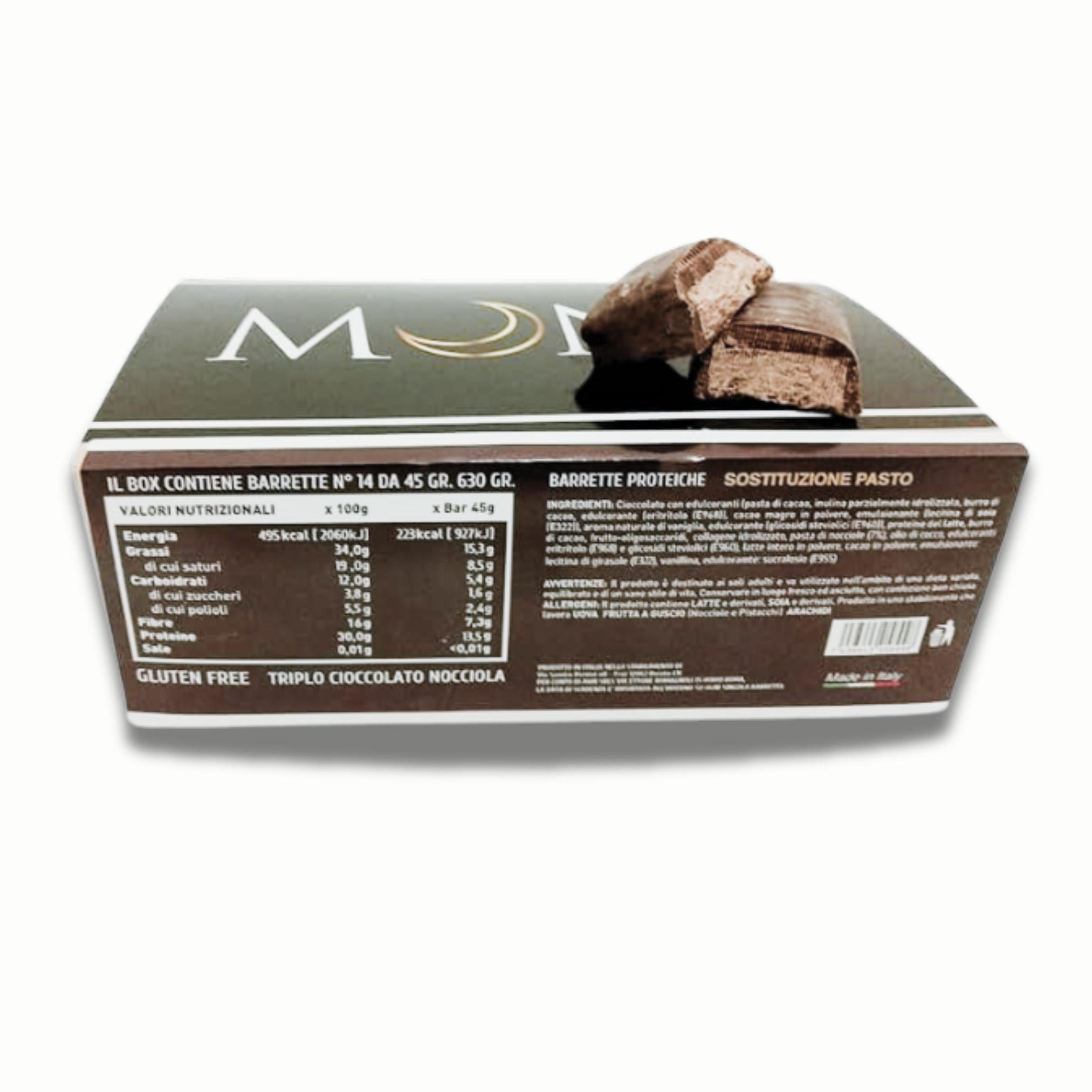 Mond 14 Barrette Proteiche Triplo cioccolato fondente e nocciola da 45 gr - Barrette Sostituto Pasto - Made In Italy - Senza Glutine - Qualità Top