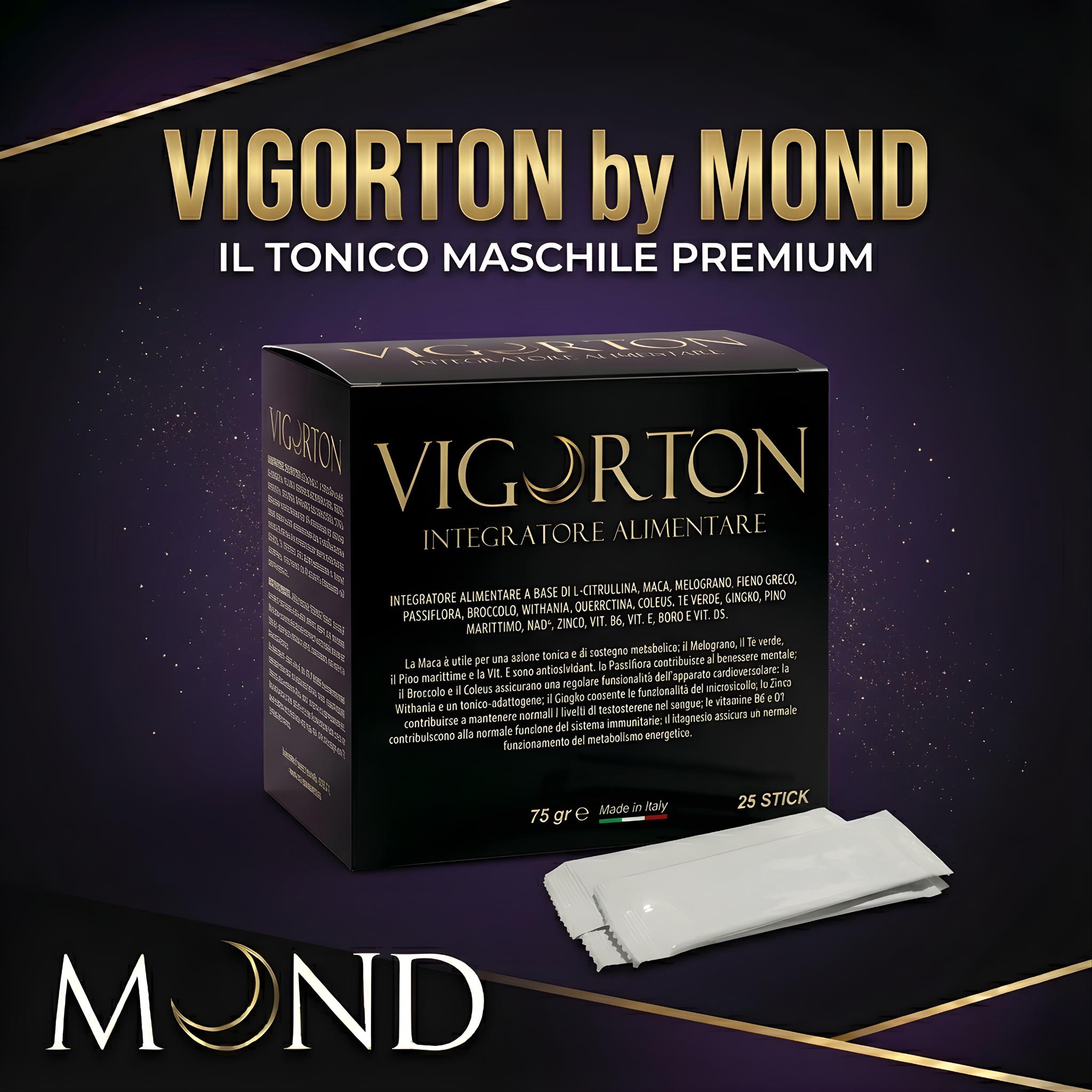 Mond VIGORTON Integratore Tonico ed Energetico Uomo con L-Citrullina, Maca e Zinco 25 Stick