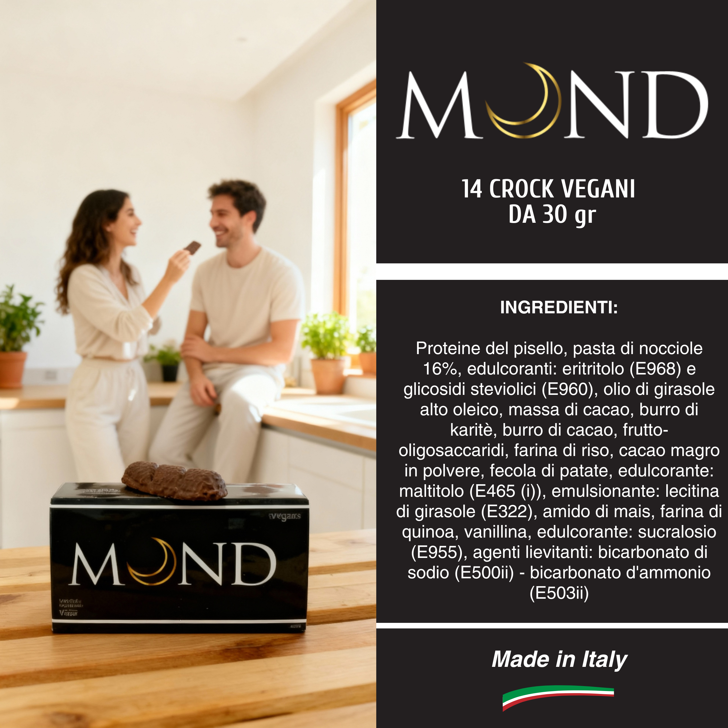 Mond 14 Crock Vegano da 30 gr Cioccolato fondente e Nocciola - Crok Sostituto Pasto - Low Carb - Senza Glutine - Made In Italy - Qualità Top