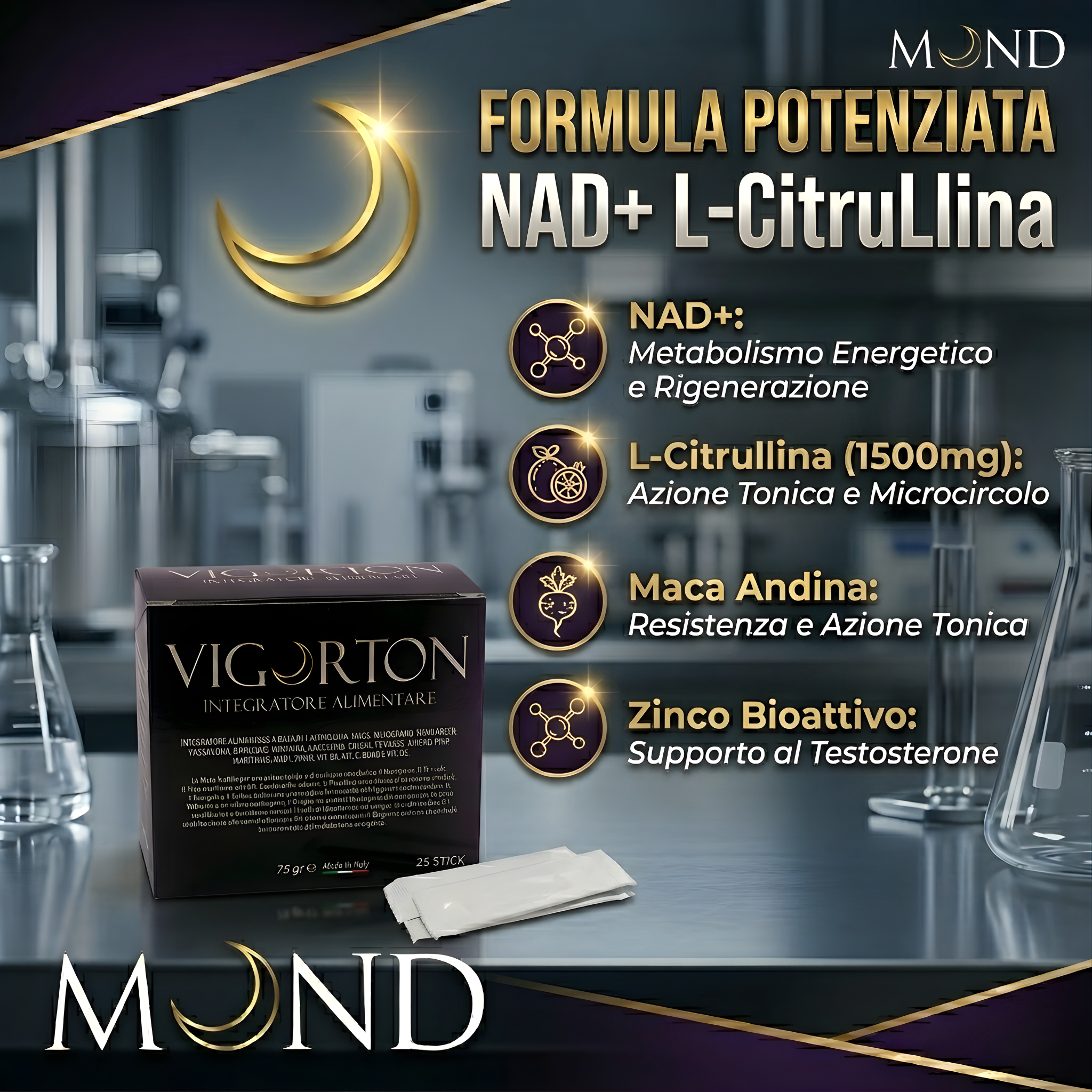 Mond VIGORTON Integratore Tonico ed Energetico Uomo con L-Citrullina, Maca e Zinco 25 Stick