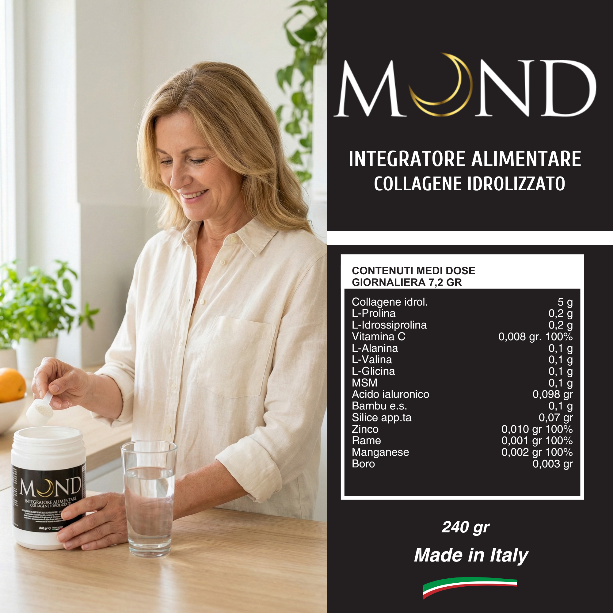 Mond Collagene Idrolizzato Gusto Arancia Sicilia 250 gr - Con Acido Ialuronico e Vitamina C