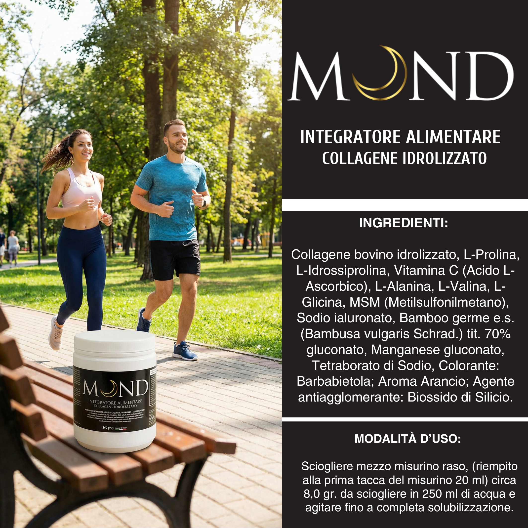 Mond Collagene Idrolizzato Gusto Arancia Sicilia 250 gr - Con Acido Ialuronico e Vitamina C
