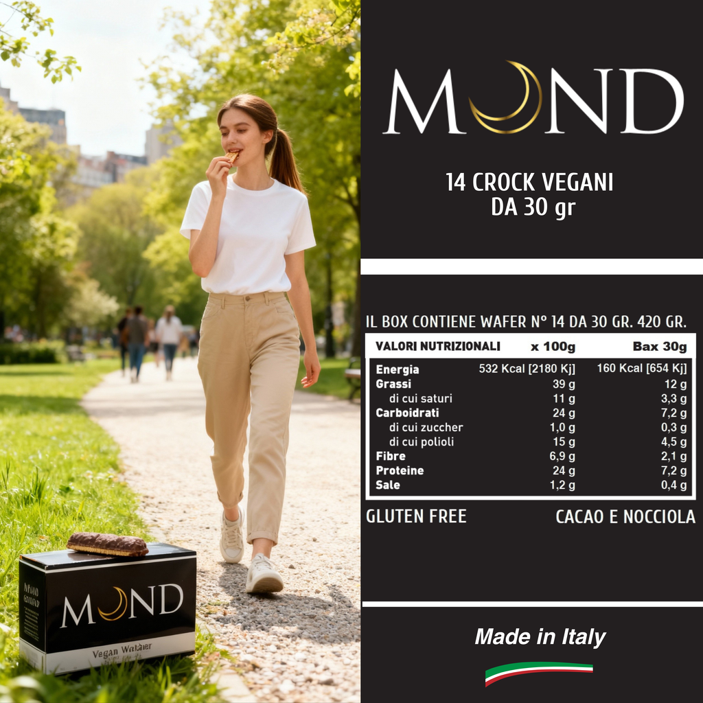 Mond 14 Crock Vegano da 30 gr Cioccolato fondente e Nocciola - Crok Sostituto Pasto - Low Carb - Senza Glutine - Made In Italy - Qualità Top