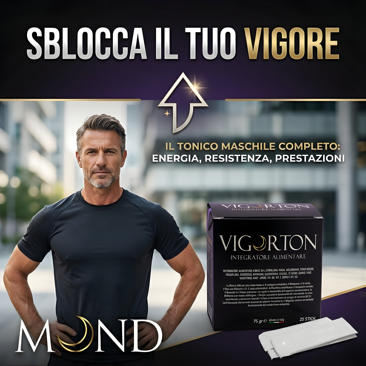 Mond VIGORTON Integratore Tonico ed Energetico Uomo con L-Citrullina, Maca e Zinco 25 Stick