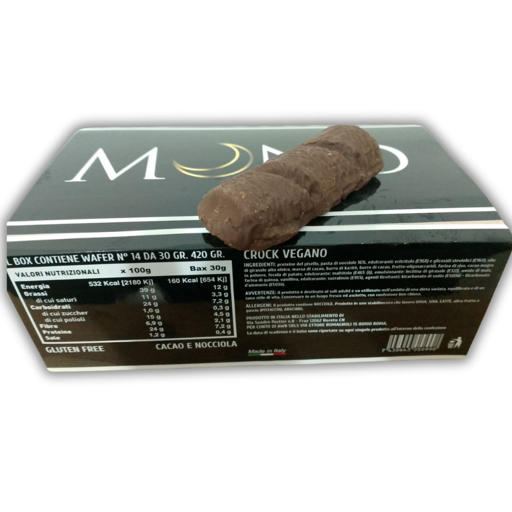 Mond 14 Crock Vegano da 30 gr Cioccolato fondente e Nocciola - Crok Sostituto Pasto - Low Carb - Senza Glutine - Made In Italy - Qualità Top